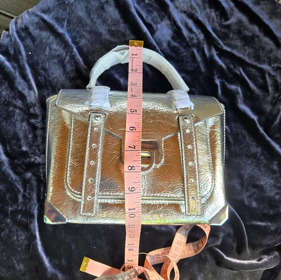 Michael Kors Manhattan Metallic Silver Satchel Small Top Handle Crossbody NWT - Picture 16 of 16